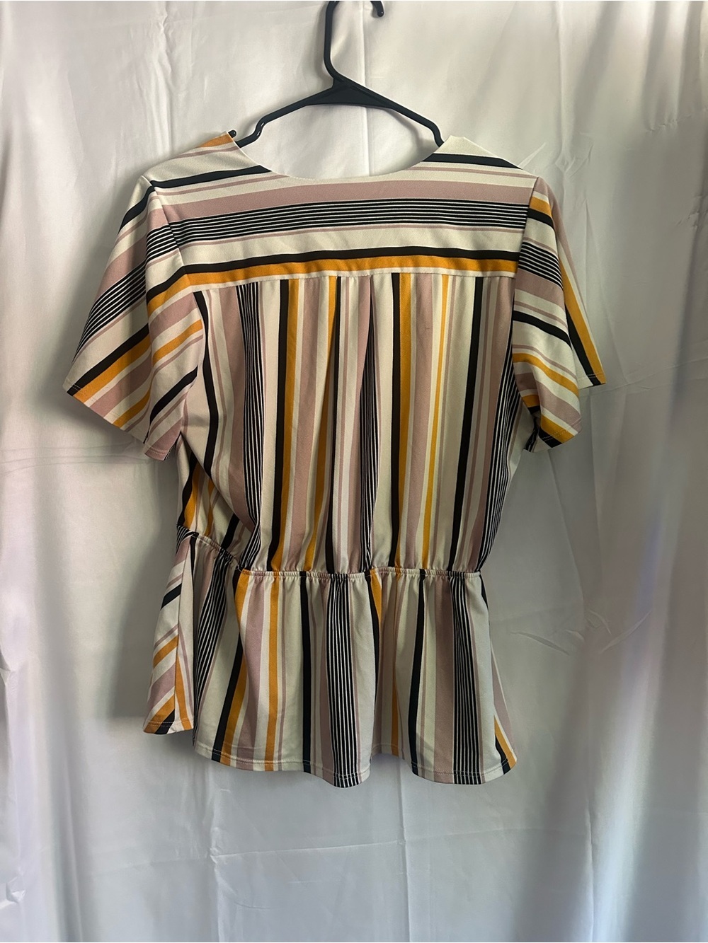 Faith and Joy Striped Wrap Peplum Top in Cream, Blush & Mustard - Picture 3 of 3